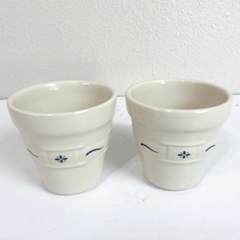 Set of 2 Longaberger Woven Traditions Blue Flower Pots 4”